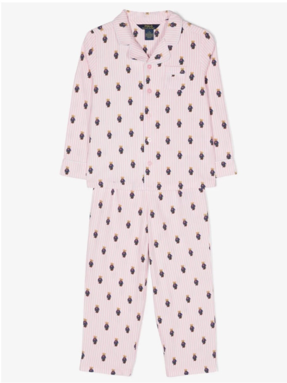 Polo Ralph Lauren Girl’s Pink Striped Pajama Set with Polo Bear Print Size L